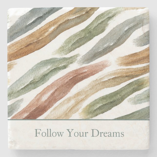 Green Brown Cream Streaks Stone Coaster (Front)