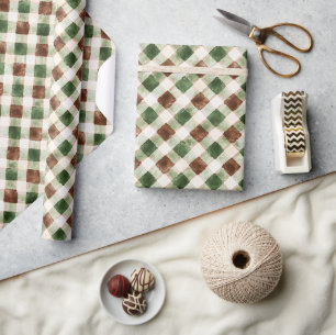 Green Brown Cream Stripes Birthday Wrapping Paper