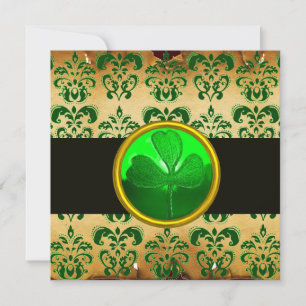 GREEN BROWN DAMASK PARCHMENT WITH SHAMROCK ,black Invitation