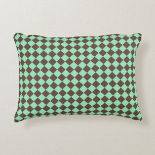 Green Brown Diamond Chequered Pattern Accent Pillow
