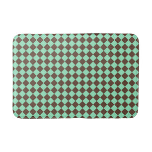 Green Brown Diamond Chequered Pattern Bath Mat