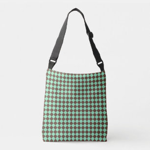 Green Brown Diamond Chequered Pattern Crossbody Bag