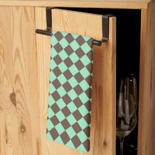 Green Brown Diamond Chequered Pattern Kitchen Towel