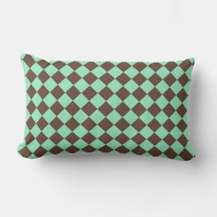Green Brown Diamond Chequered Pattern Lumbar Pillow