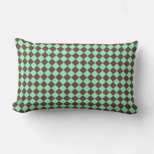 Green Brown Diamond Chequered Pattern Lumbar Pillow