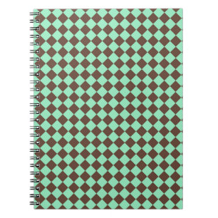 Green Brown Diamond Chequered Pattern Notebook