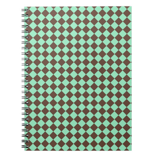 Green Brown Diamond Chequered Pattern Notebook (Front)