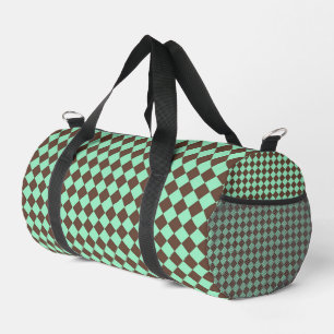 Green Brown Diamond Chequered Pattern Small Duffle Bag