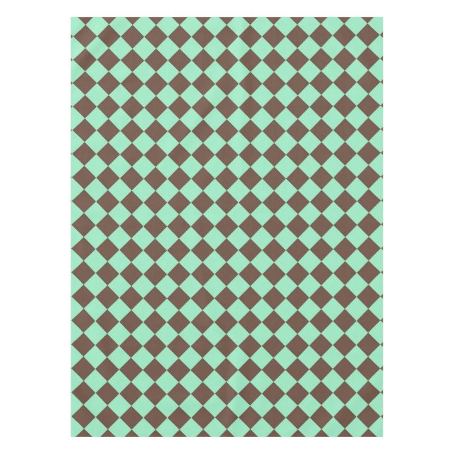 Green Brown Diamond Chequered Pattern Tablecloth (Front)