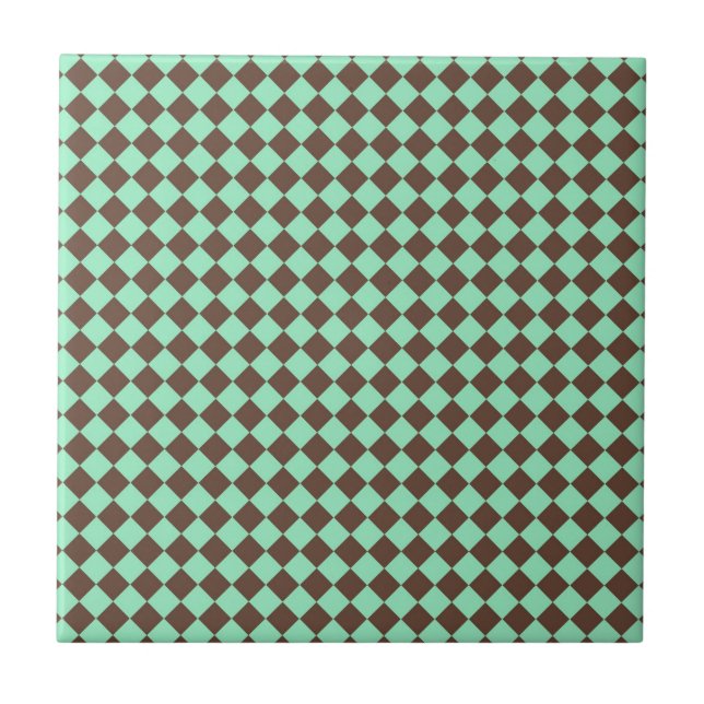 Green Brown Diamond Chequered Pattern Tile (Front)