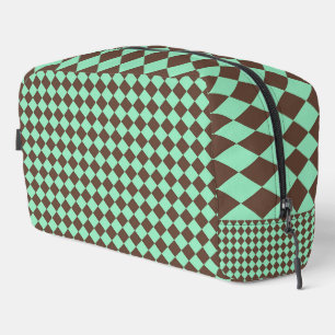Green Brown Diamond Chequered Toiletry Bag
