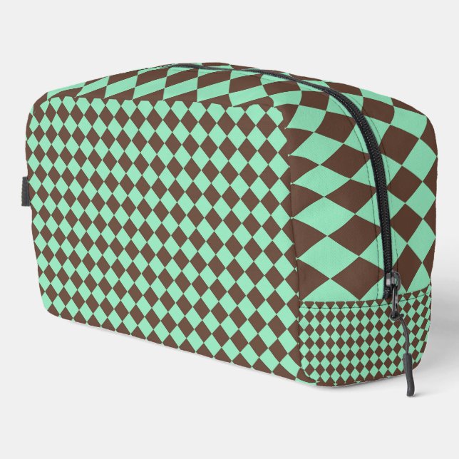 Green Brown Diamond Chequered Toiletry Bag (Right Corner)