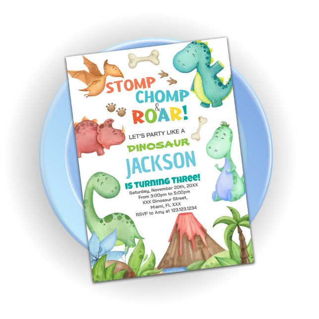 Green Brown Dinosaur Invitations d'anniversaire (Green Brown Dinosaur Birthday Invitations)