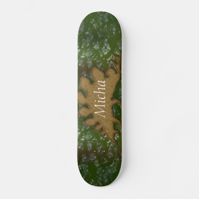 Green & Brown Dinosaur Skin Monogram Skateboard (Front)
