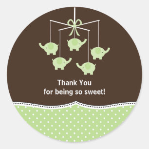 Green & Brown Elephant Mobile Thank You Classic Round Sticker