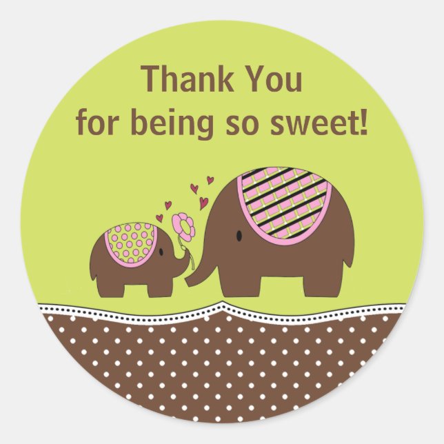 Green & Brown Elephant Thank You Sticker (Front)