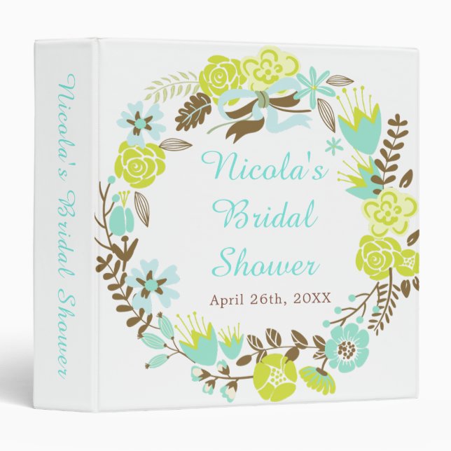 Green & Brown Floral Wreath Bridal Shower  Binder (Front/Spine)