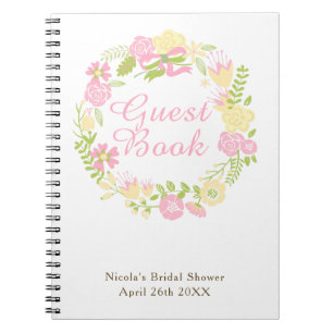 Green & Brown Floral Wreath Bridal Shower  Notebook