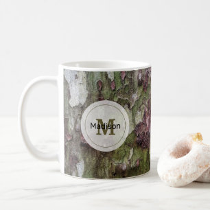 Green brown grey camouflage wood bark Monogram Coffee Mug