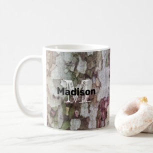 Green brown grey camouflage wood bark Monogram Coffee Mug