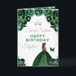 Green Brown Hair Girl Sweet Sixteen Birthday Card<br><div class="desc">This elegant and glamourous sweet sixteen birthday card can be personalized with a name or title such as daughter, granddaughter, niece, friend etc. The design features a beautiful princess with brown hair in a dark green ball gown. The text combines handwritten script and modern sans serif fonts for a classy...</div>