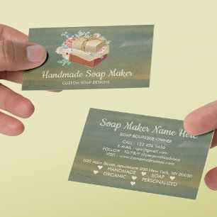Green Brown Handmade Bath Bomb Soap Maker Business Card
