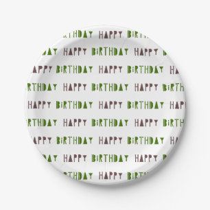 Green & Brown Happy Birthday Party Plates
