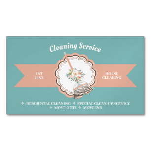 Green Brown Janitorial Housekeeping Cleaning Magnetic Business Card