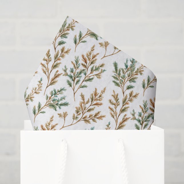 Green Brown Leaves Birthday Tissue Paper (Gift Bag)