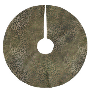 Green Brown Leopard Print Brushed Polyester Tree Skirt