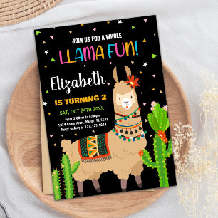 Green Brown Llama Fun Llama Birthday Invitations