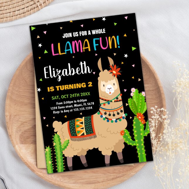 Green Brown Llama Fun Llama Birthday Invitations (Green Brown Llama Fun Llama Birthday Invitations)