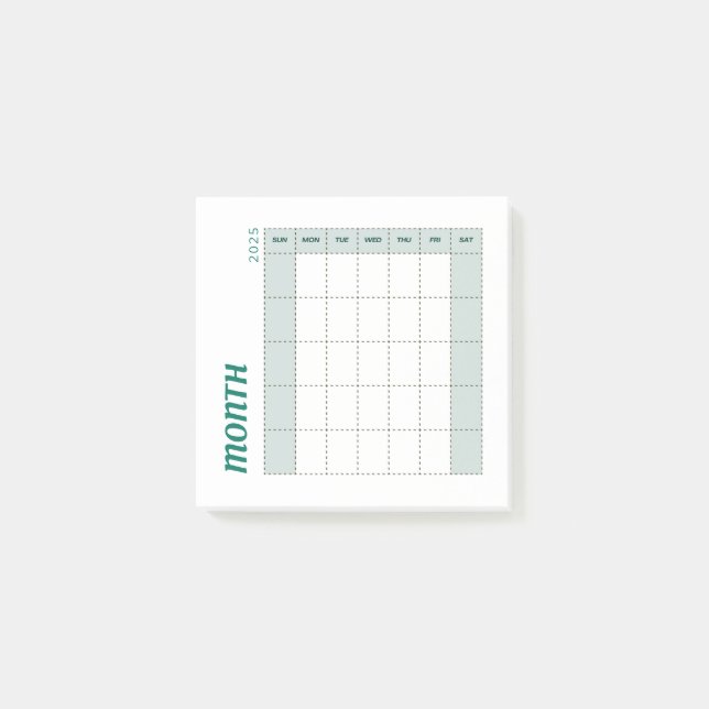 Green & Brown Minimalistic Monthly Planner 2025 Post-it Notes (Front)