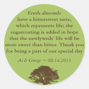 Green brown oak tree wedding quote favour label