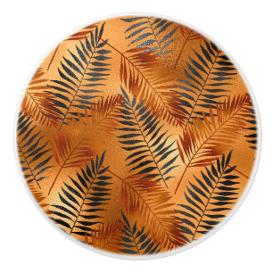 Green Brown Palm Tree Leaf Summer Glam Tropical Ceramic Knob