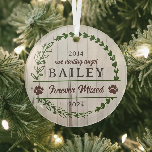 Green Brown Paw Prints Forever Missed Memorial Glass Ornament (Insitu)