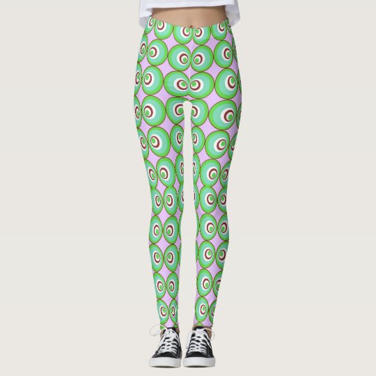 green brown/pink Retro Circle Leggings,Yoga Leggings