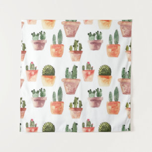 Green Brown Potted Cactus Pattern Tapestry