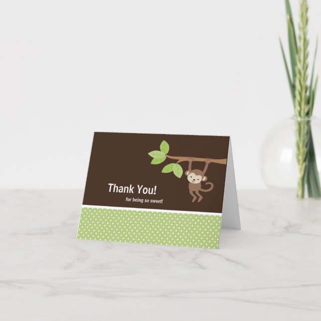 Green & Brown Safari Monkey Thank You Note Card (Front)
