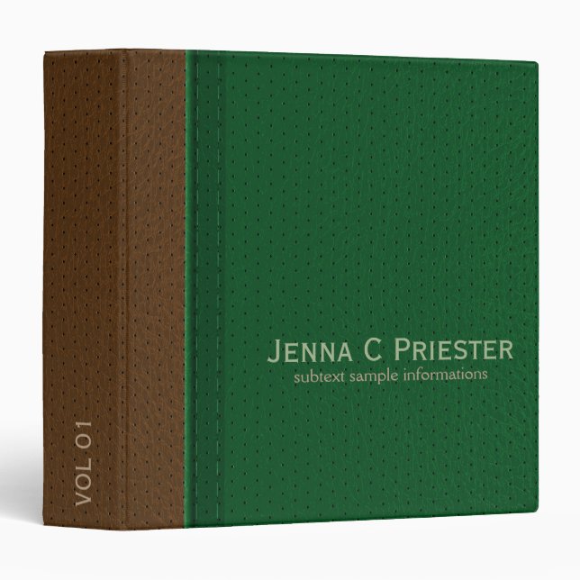 Green & Brown Stitched Leather Look Binder (Front/Spine)