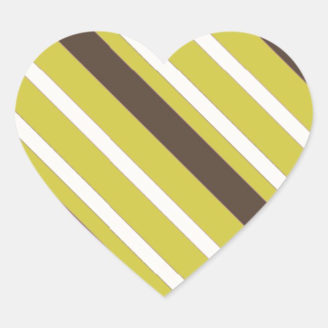 Green Brown Striped Pattern Heart Sticker (Front)