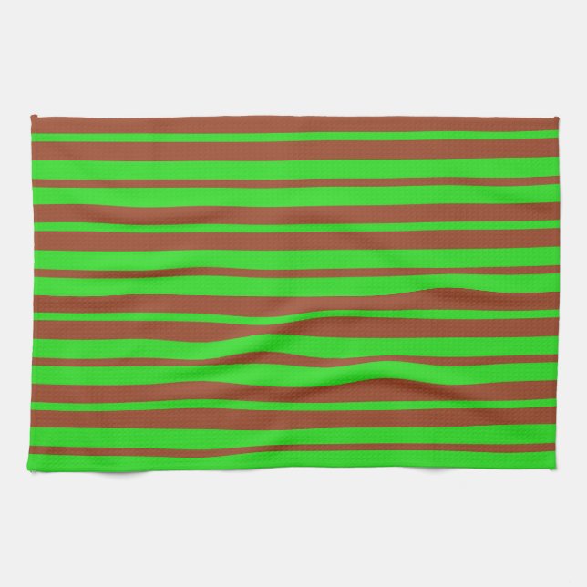 Green Brown Stylish Stripes Pattern Design  Kitchen Towel (Horizontal)