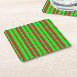 Green Brown Stylish Stripes Pattern Design Square Paper Coaster