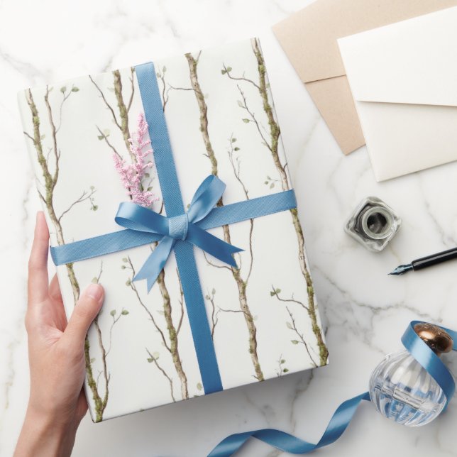 Green Brown Trees Birthday Wrapping Paper (Gifting)