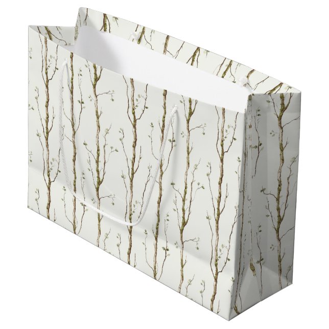 Green Brown Trees Bridal Shower Large Gift Bag (Front Angled)