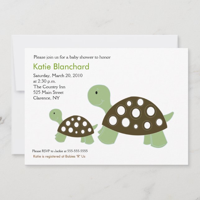 Green & Brown  Turtle Modern 5x7 Baby Shower Invitation (Front)