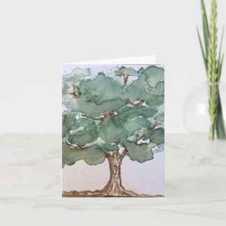 Green & brown Watercolor tree - blank folded card