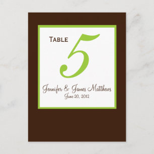 Green Brown Wedding Table Number Card