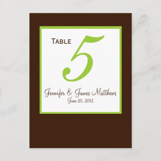 Green Brown Wedding Table Number Card