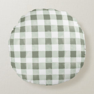 Green Brown White Plaid Stripes   Round Pillow